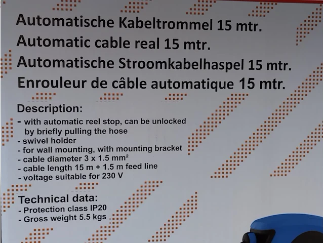 Automatisch stroomkabelhaspel 15 meter - afbeelding 7 van  8
