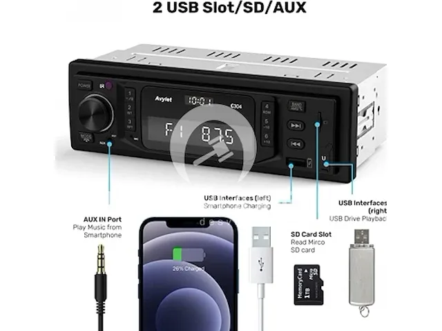 Autoradio bluetooth 5.0 1-din - afbeelding 3 van  6