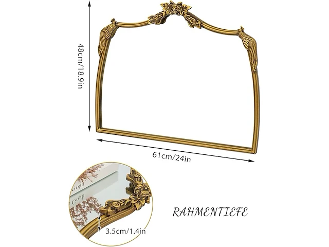 Awhtixbo antieke gouden barok spiegel - afbeelding 2 van  2