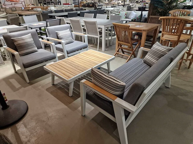 Azur guadeloupe alu lounge sofa set wit met teak armleuning - afbeelding 1 van  5