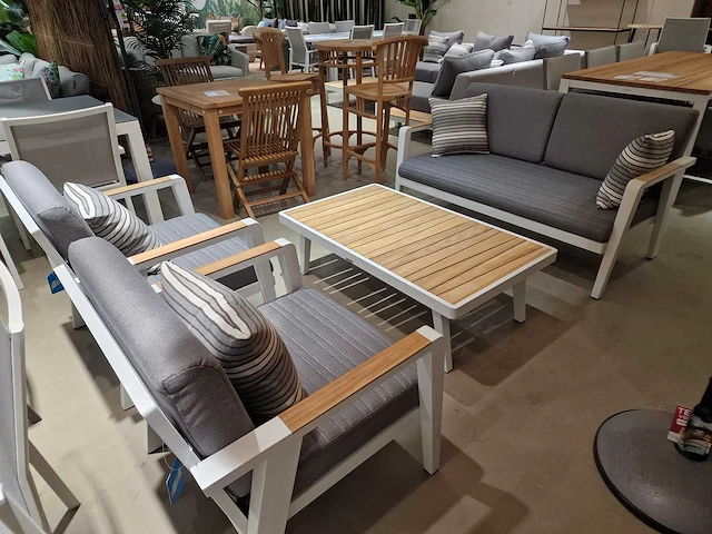 Azur guadeloupe alu lounge sofa set wit met teak armleuning - afbeelding 2 van  5