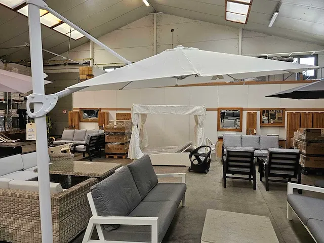 Azur hangparasol kansas rond 350cm wit + blauwsteen 100kg - afbeelding 1 van  6