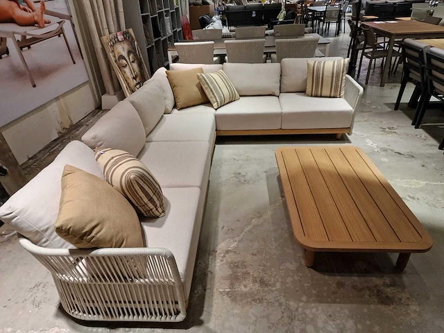 Azur monaco alu lounge hoekset linnen rope met teak frame - afbeelding 2 van  5