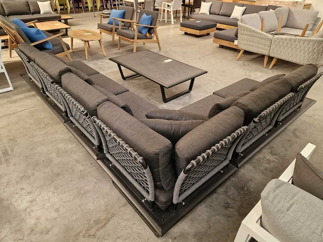 Azur palma alu lounge hoekset zwart rope met keramiek zijtafels - afbeelding 3 van  11