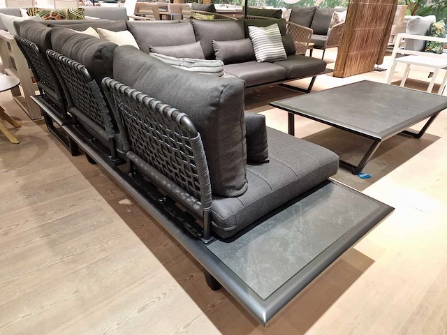 Azur palma alu lounge hoekset zwart rope met keramiek zijtafels - afbeelding 5 van  11