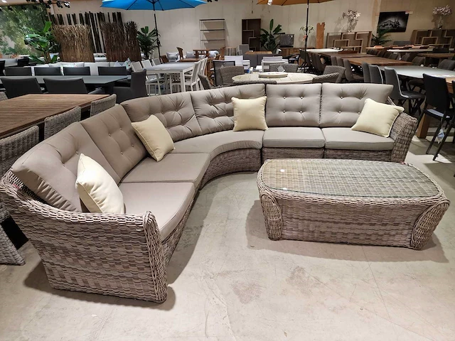 Azur texas lounge sofa hoekset wicker kobogrijs met kussens - afbeelding 2 van  5