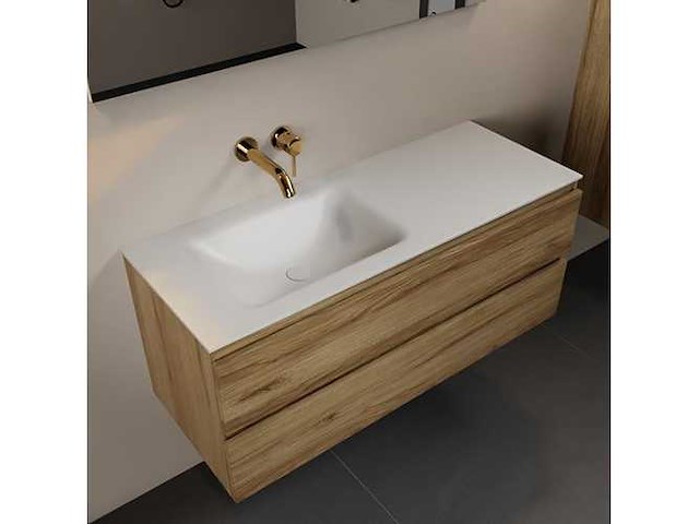 Badkamerkast eikenhout honing 120cm links - afbeelding 1 van  6