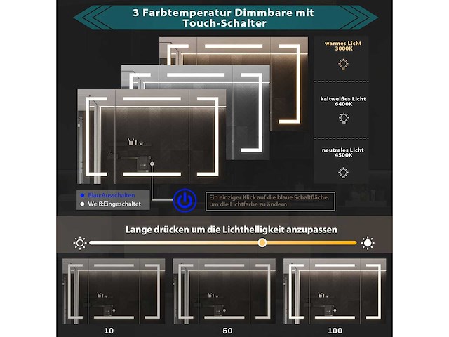 Badkamerkast met spiegel, led-verlichting en stopcontact - afbeelding 7 van  11