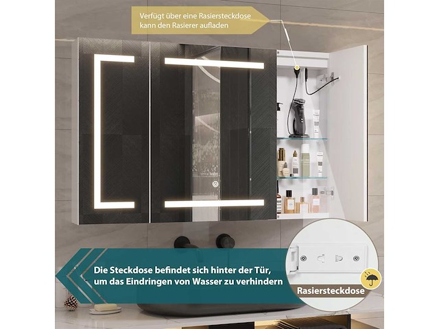 Badkamerkast met spiegel, led-verlichting en stopcontact - afbeelding 8 van  11