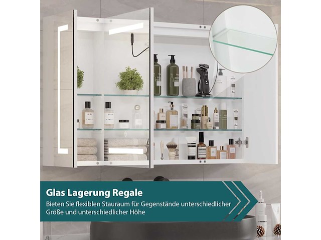 Badkamerkast met spiegel, led-verlichting en stopcontact - afbeelding 10 van  11