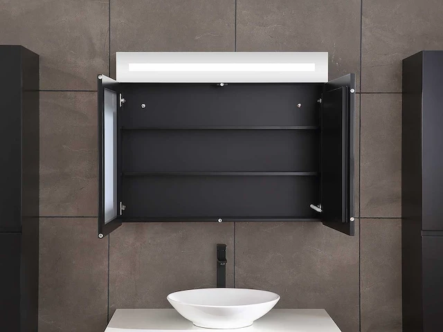 Badkamermeubel 100cm met spiegelkast en (hangkast) mat zwart - afbeelding 15 van  15
