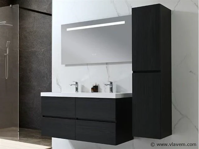 Badkamermeubel 120 cm - donker hout decor - afbeelding 1 van  10