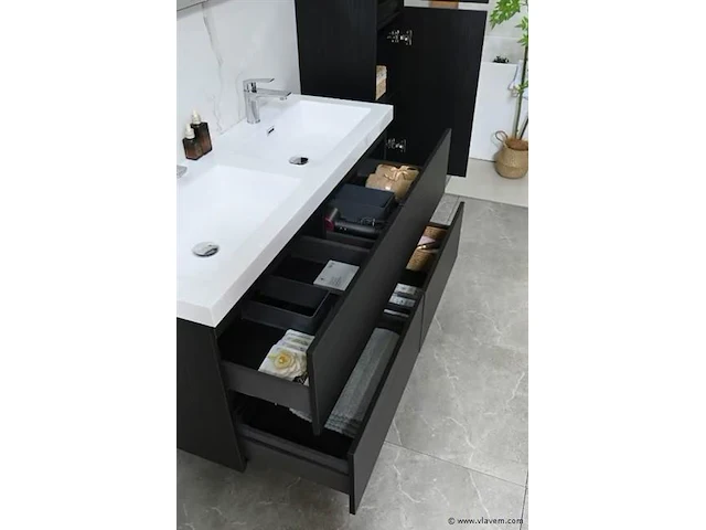 Badkamermeubel 120 cm - donker hout decor - afbeelding 5 van  10
