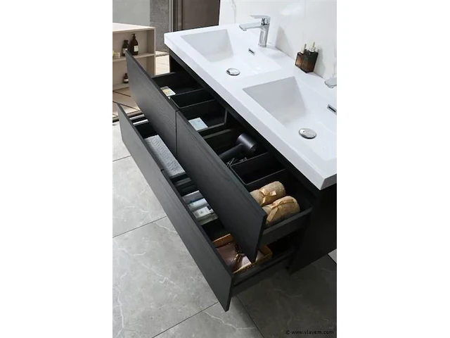 Badkamermeubel 120 cm - donker hout decor - afbeelding 7 van  10
