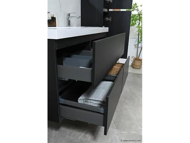 Badkamermeubel 120 cm - donker hout decor - afbeelding 8 van  10