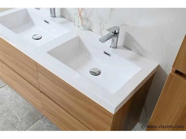 Badkamermeubel 120 cm - licht hout decor - afbeelding 4 van  9