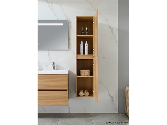 Badkamermeubel 120 cm - licht hout decor - afbeelding 7 van  9