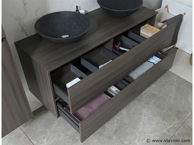 Badkamermeubel 130 cm - donker hout decor - afbeelding 2 van  12