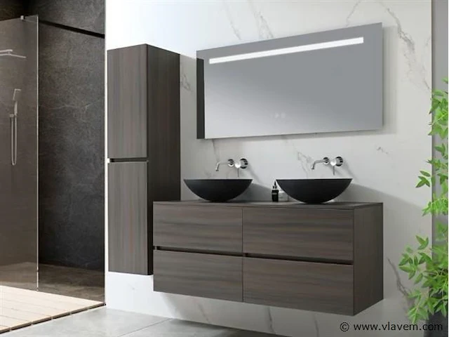 Badkamermeubel 130 cm - donker hout decor - afbeelding 1 van  12