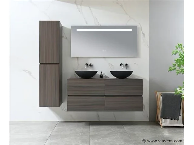 Badkamermeubel 130 cm - donker hout decor - afbeelding 5 van  12