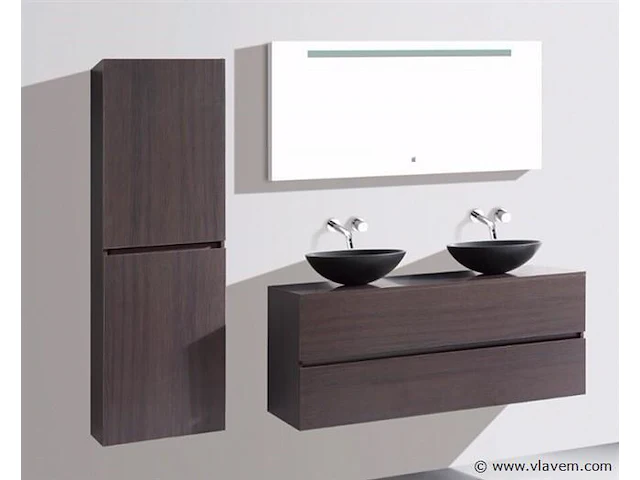 Badkamermeubel 130 cm - donker hout decor - afbeelding 7 van  12