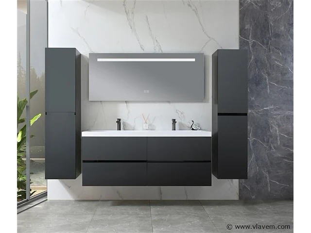Badkamermeubel 145 cm - hoogglans zwart - afbeelding 2 van  8