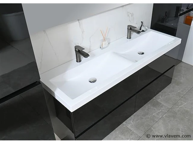 Badkamermeubel 145 cm - hoogglans zwart - afbeelding 5 van  8