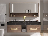 Badkamermeubel 2-persoons - 120 cm - hout decor met zwarte marmeren wasbak - incl. kranen - afbeelding 1 van  4