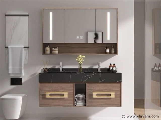 Badkamermeubel 2-persoons - 120 cm - hout decor - afbeelding 1 van  4