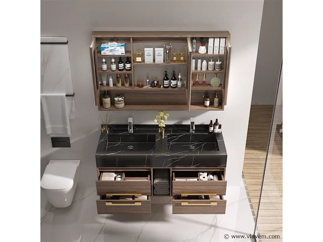 Badkamermeubel 2-persoons - 120 cm - hout decor - afbeelding 3 van  4