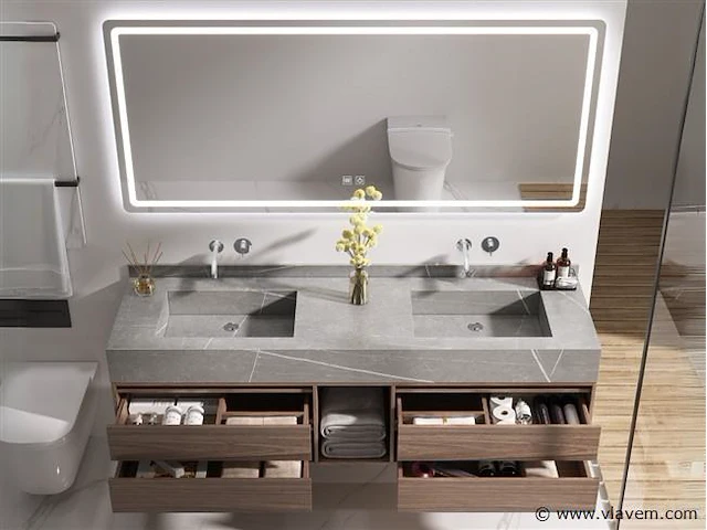 Badkamermeubel 2-persoons - 150 cm - hout decor - afbeelding 3 van  4
