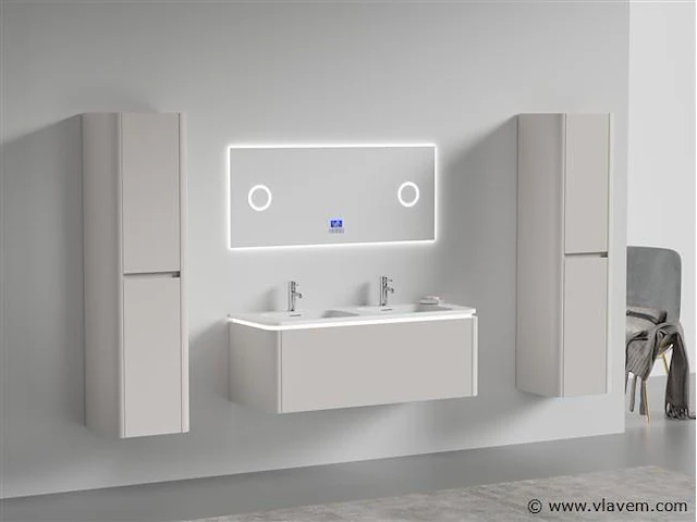 Badkamermeubel 2 persoons 120 cm - taupe - 2 zijkasten - afbeelding 2 van  5