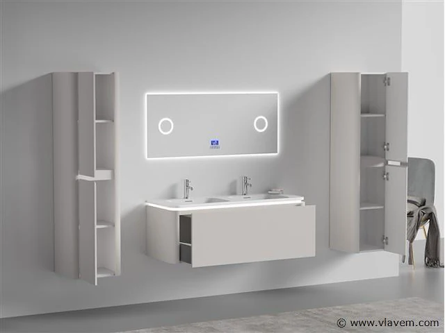 Badkamermeubel 2 persoons 120 cm - taupe - 2 zijkasten - afbeelding 3 van  5