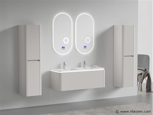 Badkamermeubel 2 persoons 120 cm - taupe - 2 zijkasten - afbeelding 2 van  5