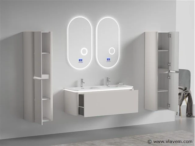 Badkamermeubel 2 persoons 120 cm - taupe - 2 zijkasten - afbeelding 3 van  5