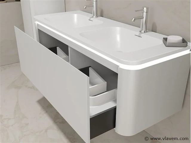 Badkamermeubel 2 persoons 120 cm - wit - 2 zijkasten - afbeelding 4 van  5