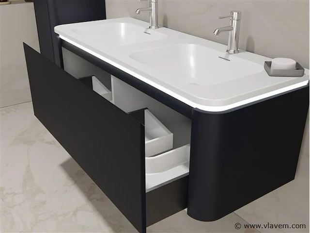 Badkamermeubel 2 persoons 120 cm - zwart - 2 zijkasten - afbeelding 4 van  5