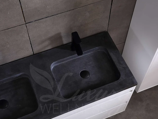 Badkamermeubel 2-persoons 120cm (2 kleuren mogelijk) met (hangkast) en natuursteen of solid surface wastafel(s) - afbeelding 3 van  40