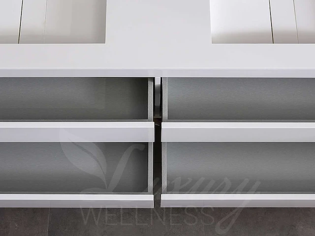 Badkamermeubel 2-persoons 120cm (2 kleuren mogelijk) met (hangkast) en natuursteen of solid surface wastafel(s) - afbeelding 5 van  40