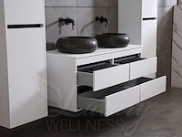 Badkamermeubel 2-persoons 120cm (2 kleuren mogelijk) met (hangkast) en natuursteen of solid surface wastafel(s) - afbeelding 7 van  40