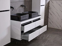 Badkamermeubel 2-persoons 120cm (2 kleuren mogelijk) met (hangkast) en natuursteen of solid surface wastafel(s) - afbeelding 8 van  40
