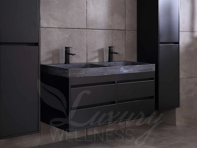 Badkamermeubel 2-persoons 120cm (2 kleuren mogelijk) met (hangkast) en natuursteen of solid surface wastafel(s) - afbeelding 14 van  40