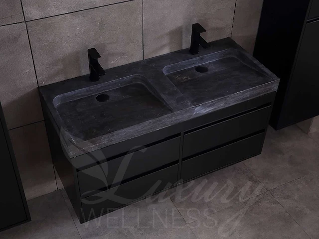Badkamermeubel 2-persoons 120cm (2 kleuren mogelijk) met (hangkast) en natuursteen of solid surface wastafel(s) - afbeelding 15 van  40