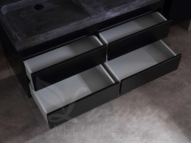 Badkamermeubel 2-persoons 120cm (2 kleuren mogelijk) met (hangkast) en natuursteen of solid surface wastafel(s) - afbeelding 17 van  40