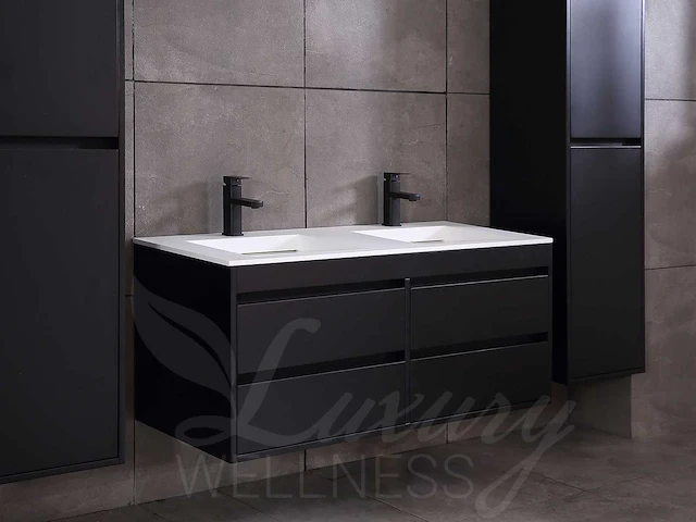 Badkamermeubel 2-persoons 120cm (2 kleuren mogelijk) met (hangkast) en natuursteen of solid surface wastafel(s) - afbeelding 19 van  40