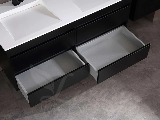 Badkamermeubel 2-persoons 120cm (2 kleuren mogelijk) met (hangkast) en natuursteen of solid surface wastafel(s) - afbeelding 21 van  40