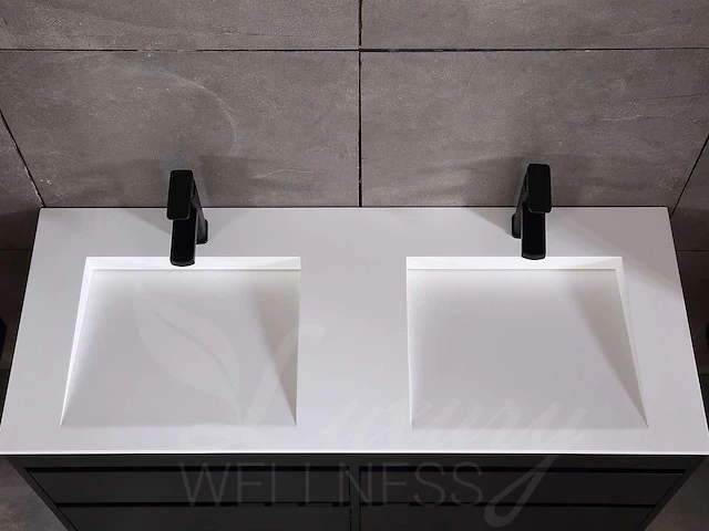 Badkamermeubel 2-persoons 120cm (2 kleuren mogelijk) met (hangkast) en natuursteen of solid surface wastafel(s) - afbeelding 26 van  40