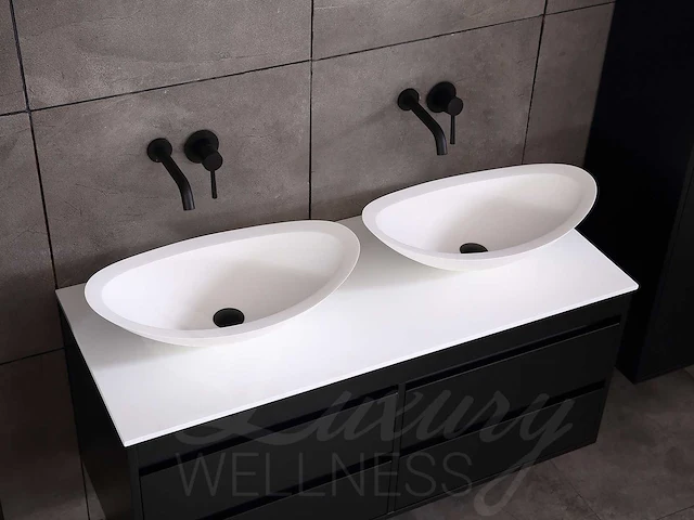 Badkamermeubel 2-persoons 120cm (2 kleuren mogelijk) met (hangkast) en natuursteen of solid surface wastafel(s) - afbeelding 27 van  40