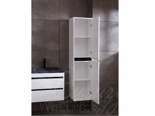 Badkamermeubel 2-persoons 120cm (2 kleuren mogelijk) met (hangkast) en natuursteen of solid surface wastafel(s) - afbeelding 29 van  40