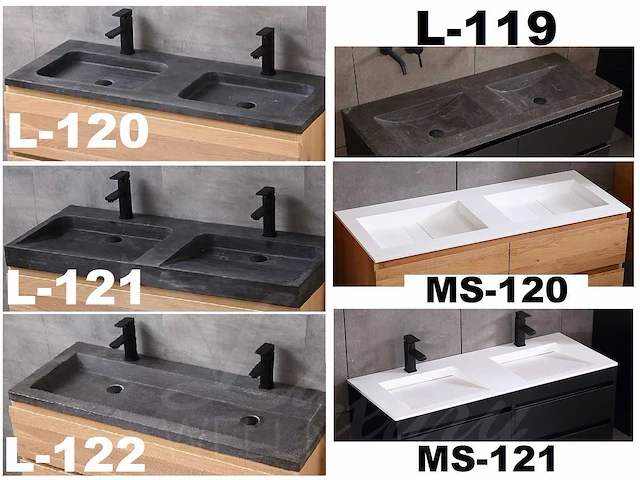 Badkamermeubel 2-persoons 120cm (2 kleuren mogelijk) met (hangkast) en natuursteen of solid surface wastafel(s) - afbeelding 35 van  40